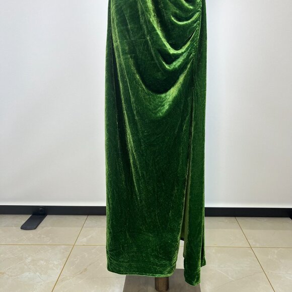 NWOT Reformation Merel Velvet Midi Dress In Green Velvet Size M - Picture 3 of 14